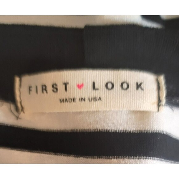 First Look Black White Stripe Crew Neck Long Sleeve T-shirt Top Size M - Picture 7 of 10